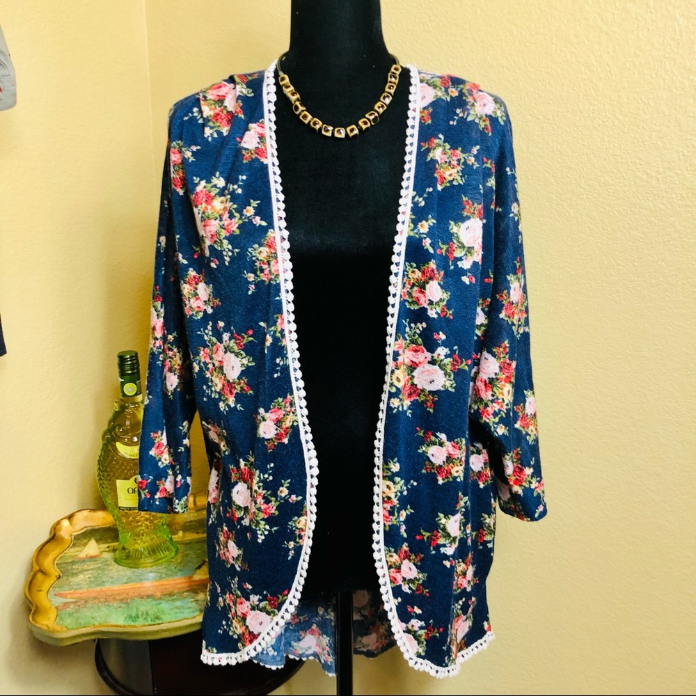 Mauve Floral Open Front Cardigan